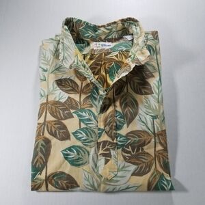 Reyn Spooner Hawaiian Shirt Mens XL Half Button Shirt Leaf Reverse Print